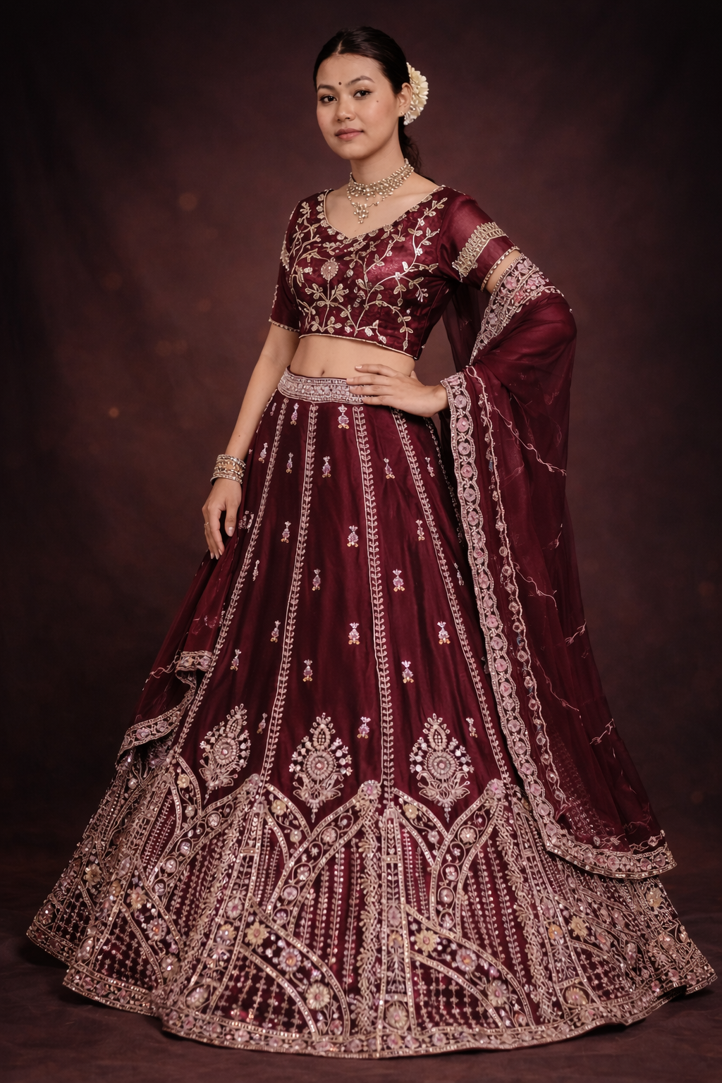 Ruhani Maroon Zari Bridal Lehenga
