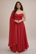 Crimson Elegance Anarkali Suit Set
