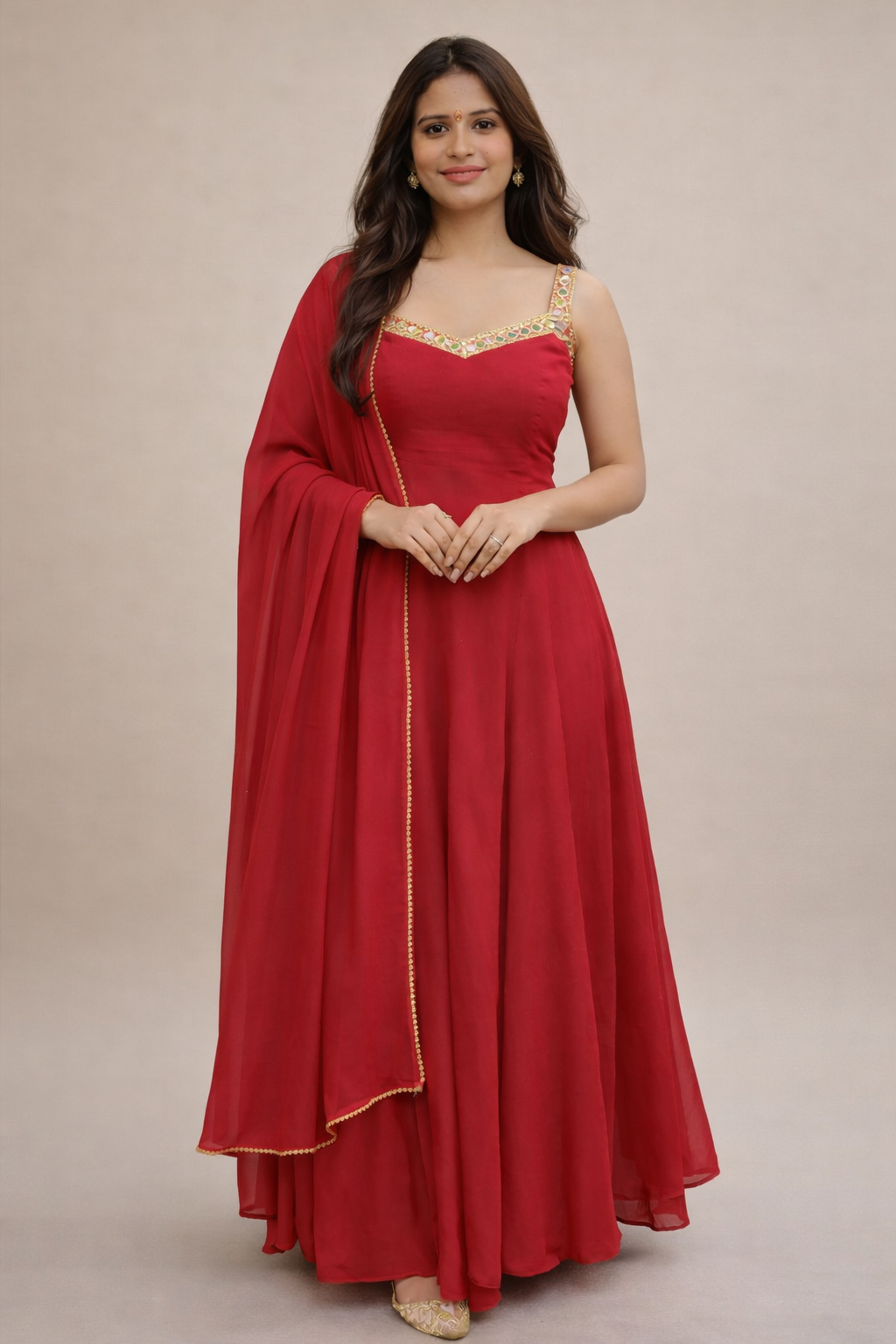 Crimson Elegance Anarkali Suit Set