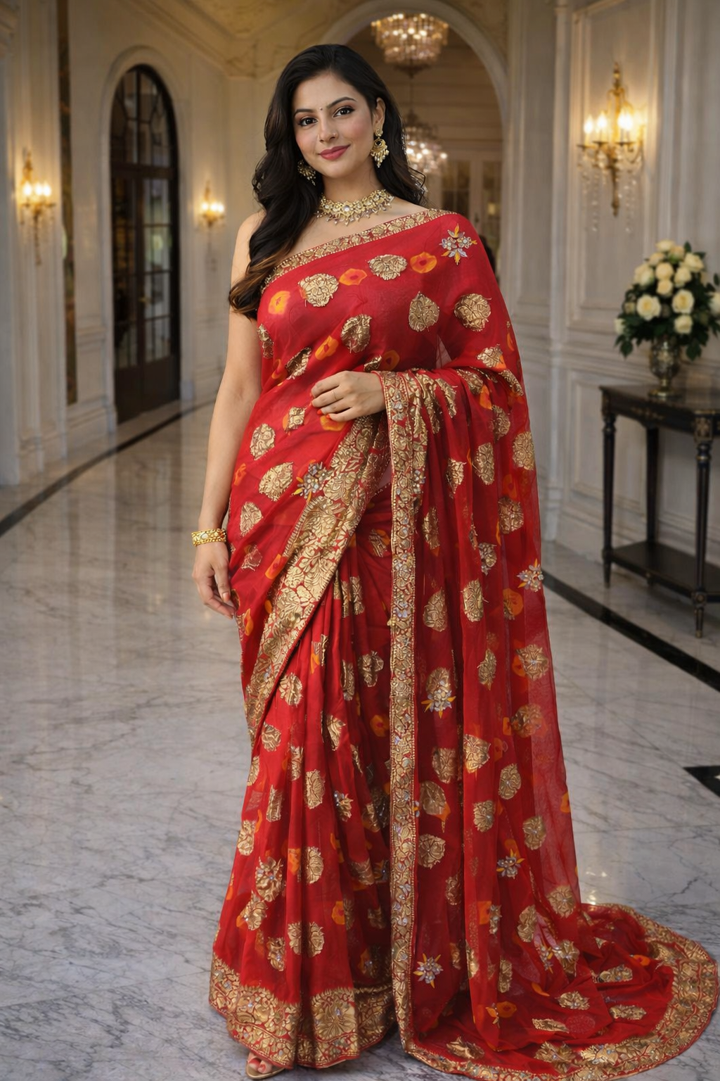 Raktima Banarasi Bandhej Saree