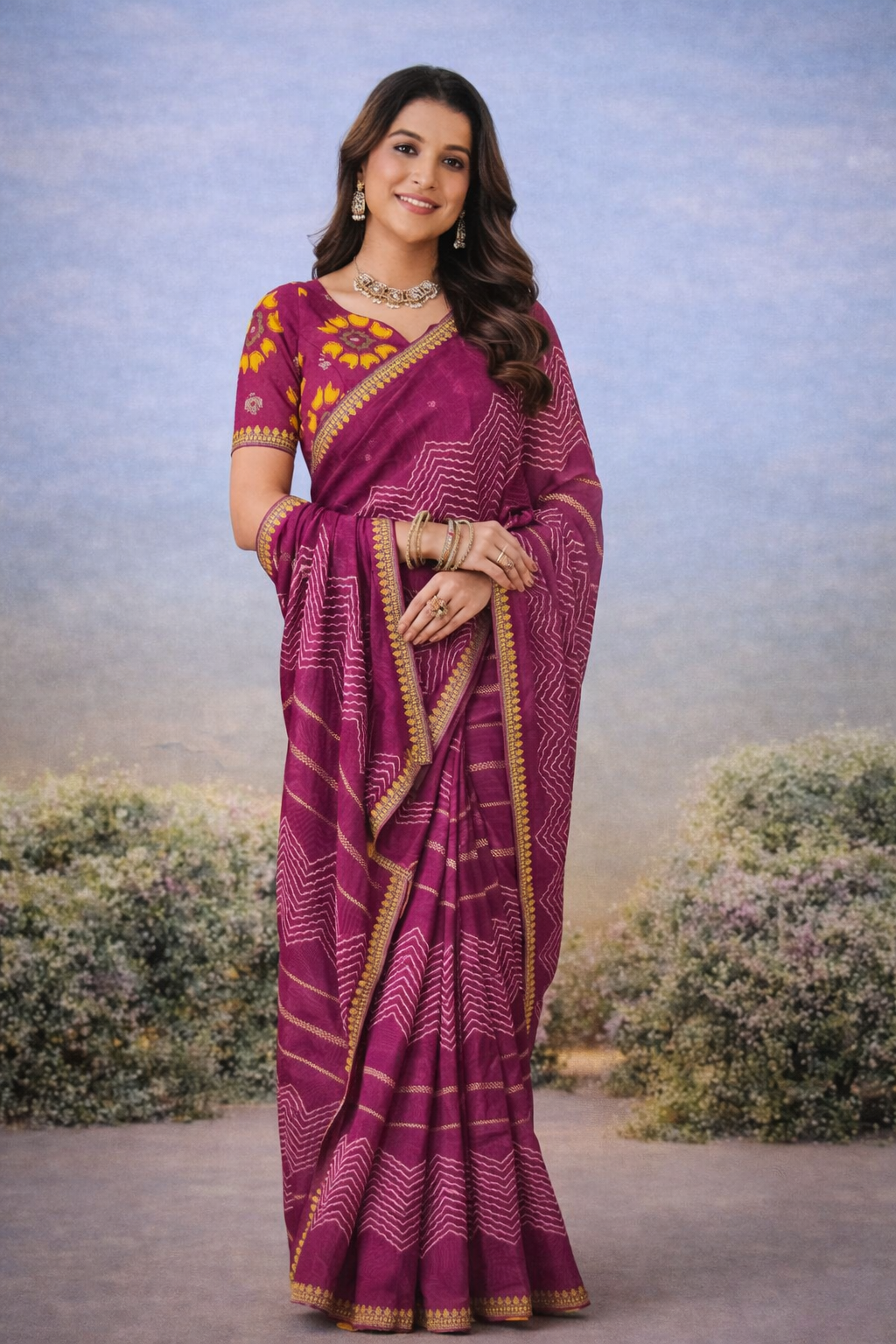 Plum Heritage Bandhani Saree