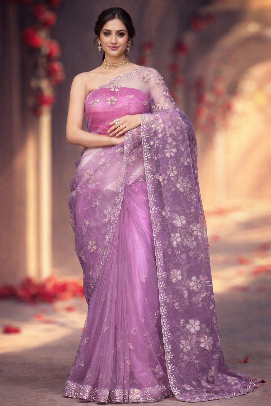 Lavender Whisper Tissue Saree