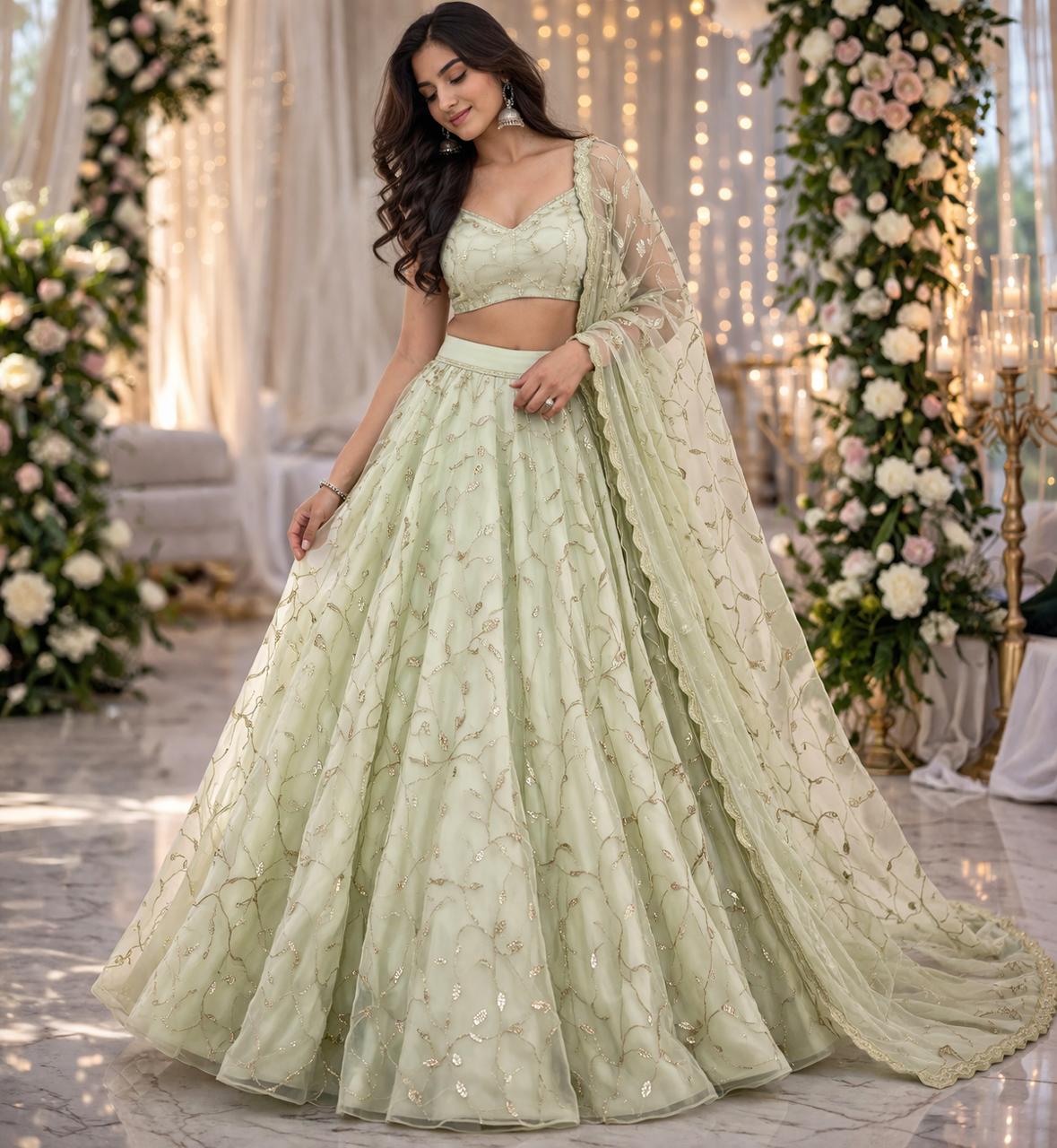 Pistachio Elegance Embroidered Lehenga Set